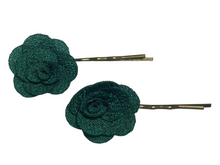 Load image into Gallery viewer, Fabric rose on bronze hair pins - momola