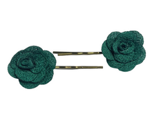 Load image into Gallery viewer, Fabric rose on bronze hair pins - momola