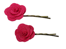 Load image into Gallery viewer, Fabric rose on bronze hair pins - momola