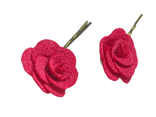 Load image into Gallery viewer, Fabric rose on bronze hair pins - momola