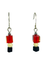 Load image into Gallery viewer, Red &amp; black glass cube with bone beads earrings - momola