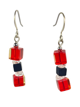 Load image into Gallery viewer, Red &amp; black glass cube with rock crystal beads earrings - momola