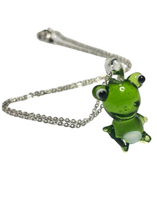 Glass Frog pendant on silver plated chain - momola