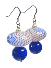 Load image into Gallery viewer, Hand blown glass, dyed agate and fresh water cultured pearls earrings … - momola