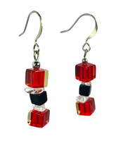 Load image into Gallery viewer, Red &amp; black glass cube with rock crystal beads earrings - momola