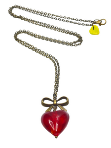 Bronze chain with red glass heart pendant - momola