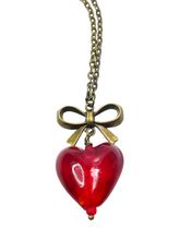 Load image into Gallery viewer, Bronze chain with red glass heart pendant - momola