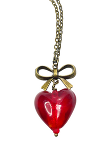 Bronze chain with red glass heart pendant - momola