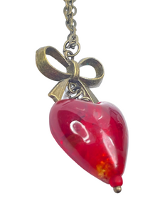 Bronze chain with red glass heart pendant - momola