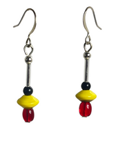 Load image into Gallery viewer, Yellow, Red, Black &amp; Silver glass beads earrings - momola