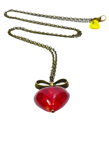 Bronze chain with red glass heart pendant - momola