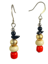 Load image into Gallery viewer, Black &amp; orange glass with off-white bone and acrylic beads earrings - momola