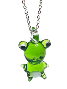 Glass Frog pendant on silver plated chain - momola