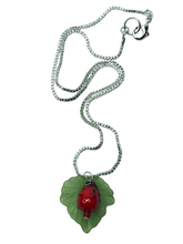 Load image into Gallery viewer, Ladybird on leaf pendant on silver plated chain - momola