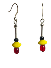 Load image into Gallery viewer, Yellow, Red, Black &amp; Silver glass beads earrings - momola