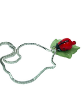 Load image into Gallery viewer, Ladybird on leaf pendant on silver plated chain - momola