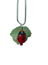 Load image into Gallery viewer, Ladybird on leaf pendant on silver plated chain - momola