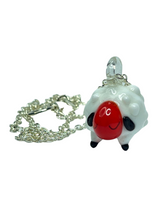 Load image into Gallery viewer, Glass Sleepy sheep pendant on silver plated chain - momola