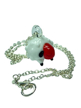 Load image into Gallery viewer, Glass Sleepy sheep pendant on silver plated chain - momola