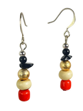 Load image into Gallery viewer, Black &amp; orange glass with off-white bone and acrylic beads earrings - momola