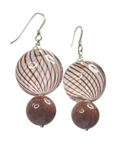 Load image into Gallery viewer, Hand blown glass, dyed agate and fresh water cultured pearls earrings - momola