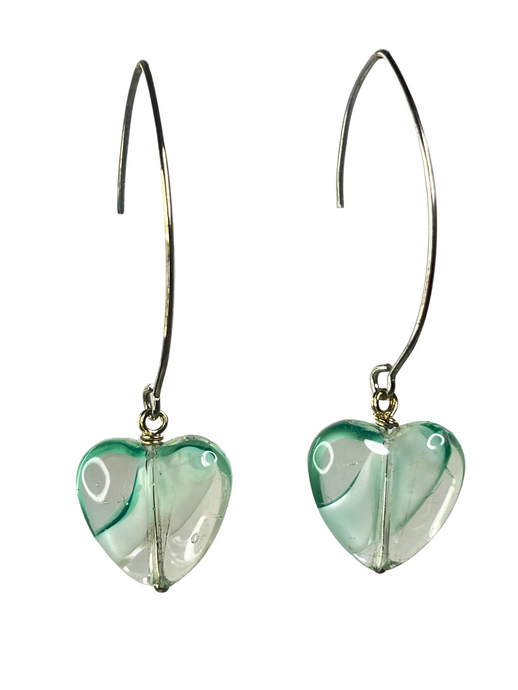 Heart of Glass - Marbled mint swirl heart earrings - momola