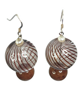 Load image into Gallery viewer, Hand blown glass, dyed agate and fresh water cultured pearls earrings - momola