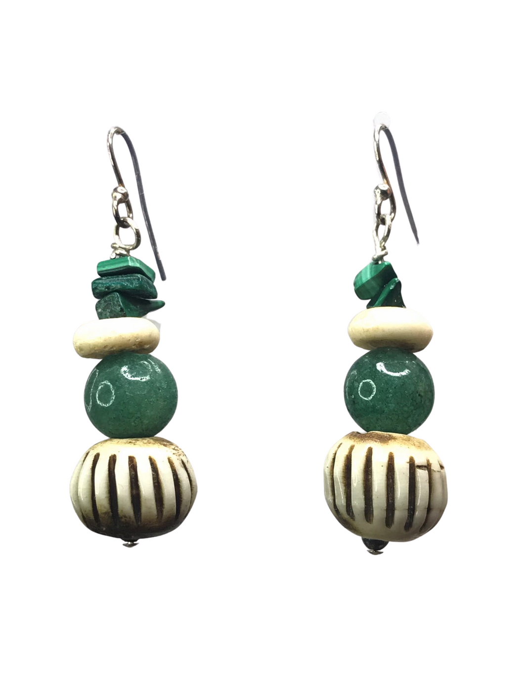 Jade, Malachite & bone earrings - momola