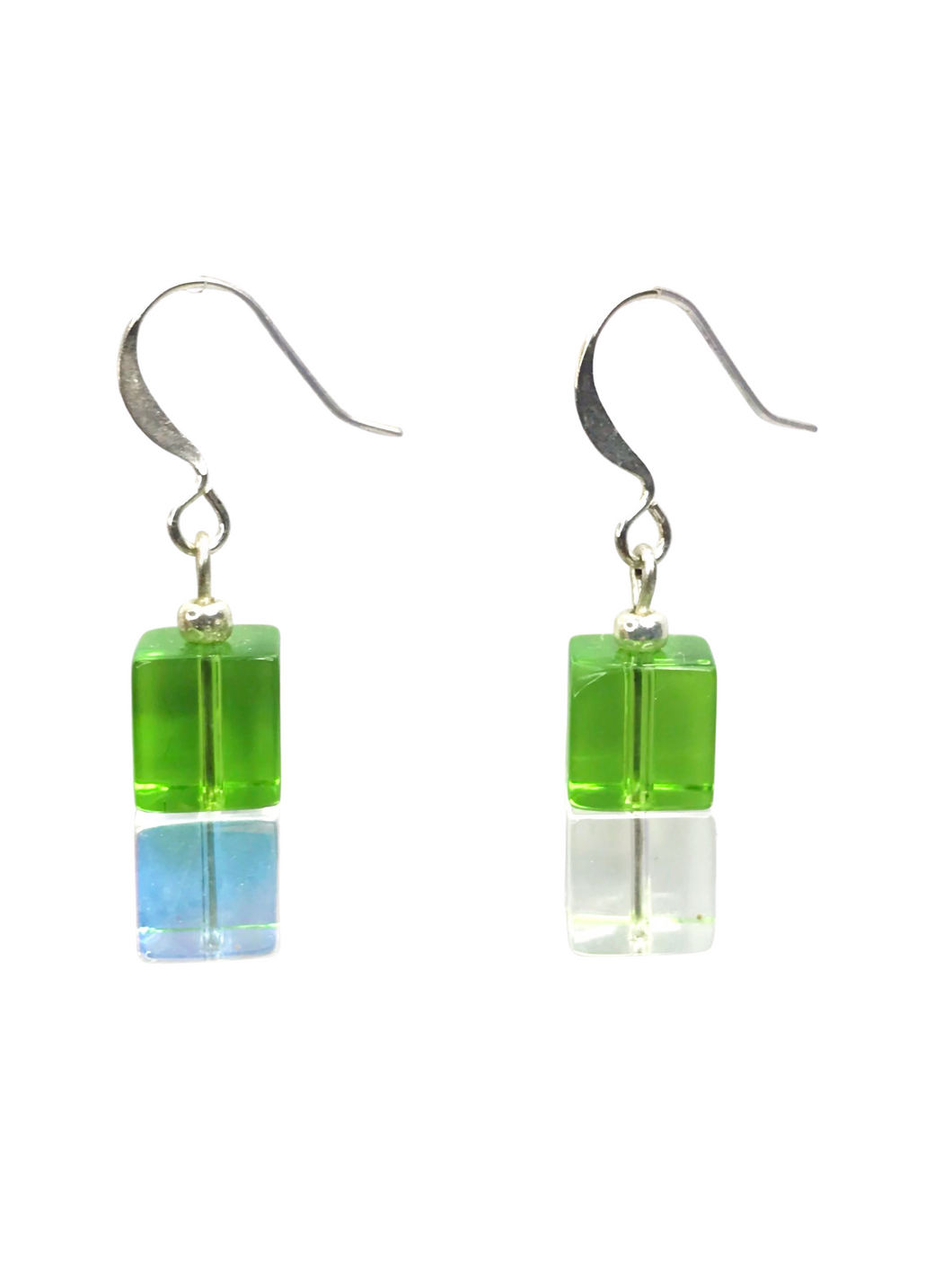 Lime green and clear glass cube earrings - momola