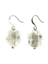 Load image into Gallery viewer, Clear and silver sheen hand blown glass earrings - momola