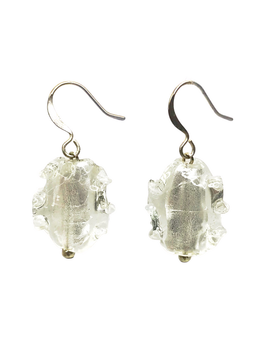 Clear and silver sheen hand blown glass earrings - momola