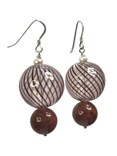 Load image into Gallery viewer, Hand blown glass, dyed agate and fresh water cultured pearls earrings - momola