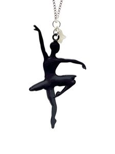 Black Ballerina pendant on silver chain - momola