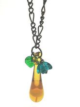 Load image into Gallery viewer, Bronze chain with yellow glass teardrop pendant - momola