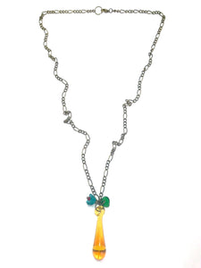 Bronze chain with yellow glass teardrop pendant - momola