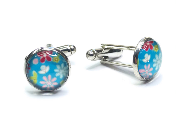 Blue with flower motif cufflinks - momola