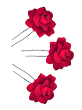 Load image into Gallery viewer, Red rose u pin - set of 3 - momola