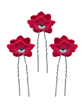 Load image into Gallery viewer, Red rose u pin - set of 3 - momola