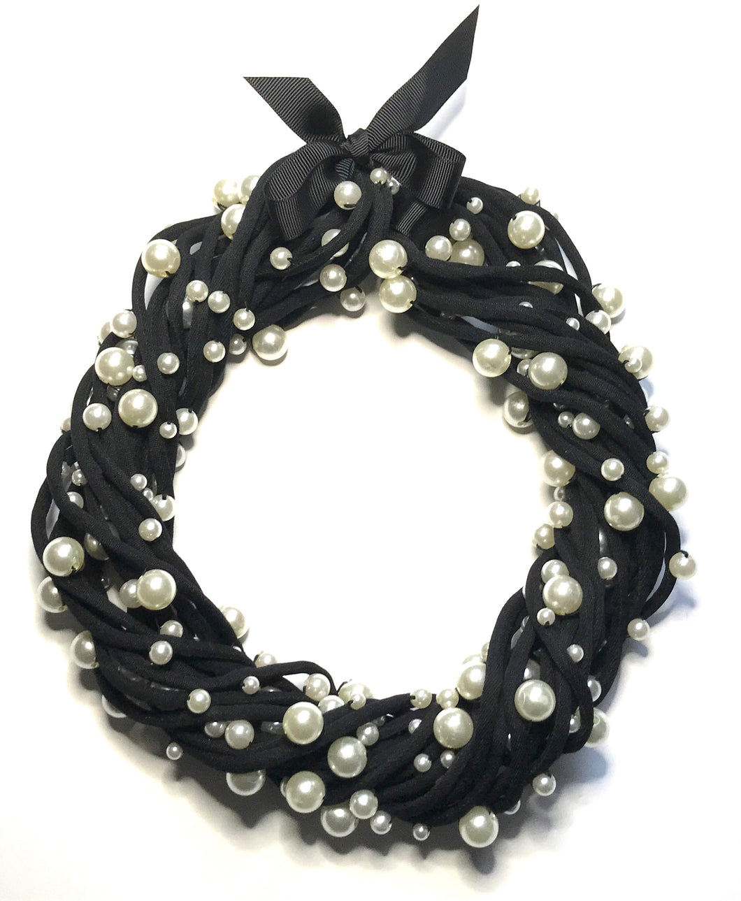 Classic white faux pearl on textile cord necklace - momola